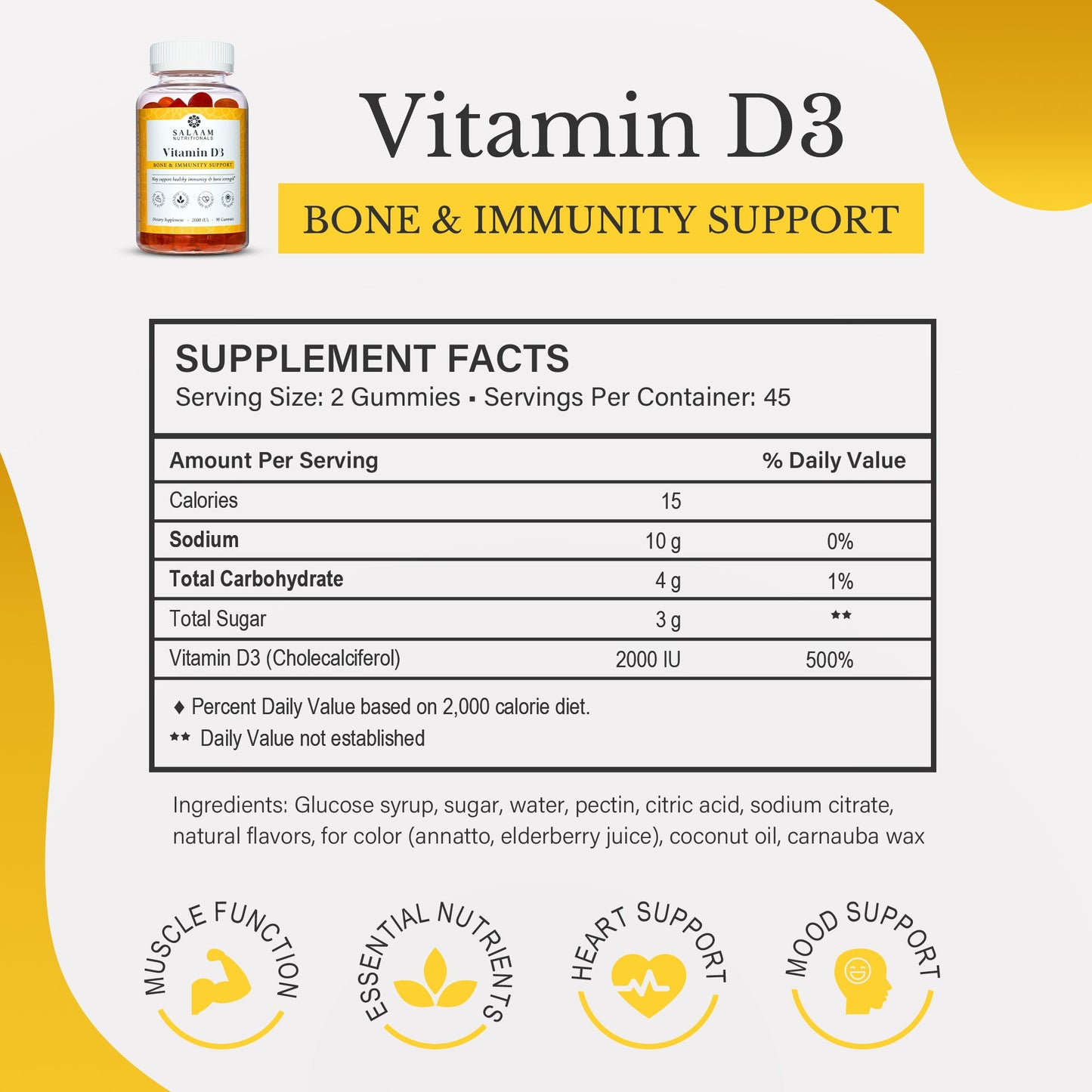 Halal Vitamin D3 2000 IU Gummies - 90 Count